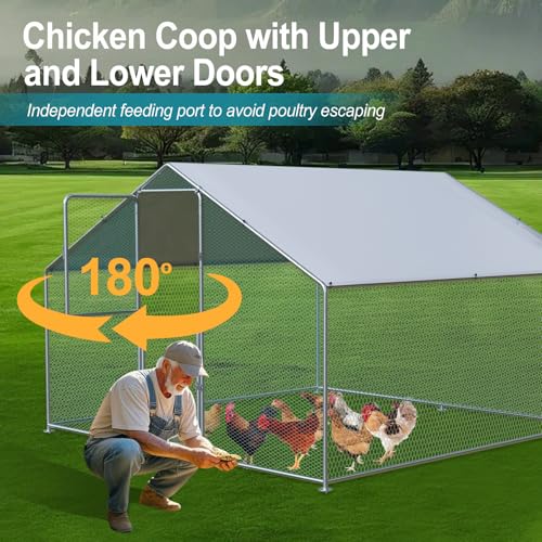 Airynee Large Chicken Coop, Chicken Coops for 10 Chickens, Chicken Runs for Yard with Water Poof & UV Resistance Cover, Spire Roof Chicken Coop Run with Double Lockable Doors for Outdoor Backyard - size: 79.2"L x 117.6"W x 79.2"H