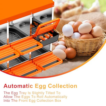 Chicken Nesting Boxes, Metal Roll Away Nest Box for Chickens Laying Egg with Lid Cover to Protect Eggs (6 Holes Orange) - size: 6 Holes