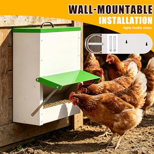 25LBS Automatic Chicken Feeder No Waste, Outdoor Automatic Duck Feeders and Wall Mount Chicken Feeders, Poultry Feeder Suitable for Chickens Ducks Turkeys