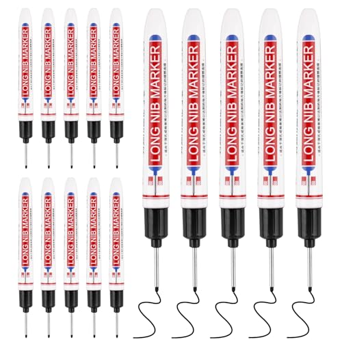 15 Pcs Long Nib Marker, 20 mm Long Head Deep Hole Marker Pens, Fine Nose Tip Deep Reach Permanent Paint Markers for Metal, Marking Pen for Drilling, Carpenter, Woodworking, Construction (Black) - color: Black
