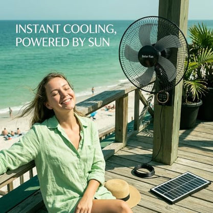 Solar Fans for Outside 16", Waterproof Wall Mounted Fan Indoor Outdoor, Oscillating Solar Powered Fan with Remote, 3 Speeds Quiet Porch Fan for Patio, Greenhouse, Garage, Barn