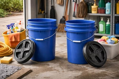 House Naturals 7 Gallon Blue Container Bucket Pail with Screw on Air Tight lid Food Grade - BPA Free- Made in USA (Pack of 2)