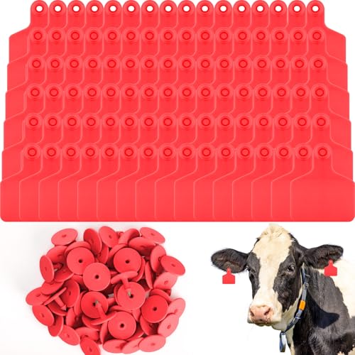 Lothee 200 Pcs Blank Cattle Ear Tags Large Plastic Precision Animal Identification Blank Livestock Ear Tags for Cattle Cow Horse Dog Pig Goat Sheep Farm Management (Red) - color: Red