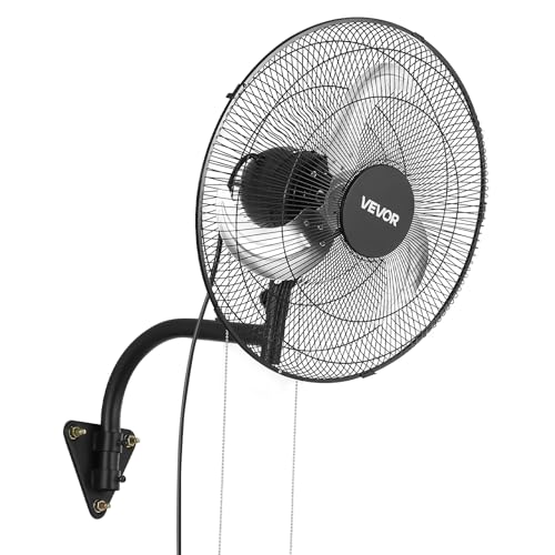VEVOR Wall Mount Fan, 18 in Wall Mounted Hanging Fan Oscillating, 3-Speed, Long Airflow Distance, Adjustable Rotation Angle, Mechanical Powerful for Industry, Commercial, Garage, Workshop, Gym, Black - size: 18In-Oscillating