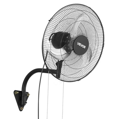 VEVOR Wall Mount Fan, 18 in Wall Mounted Hanging Fan Oscillating, 3-Speed, Long Airflow Distance, Adjustable Rotation Angle, Mechanical Powerful for Industry, Commercial, Garage, Workshop, Gym, Black - size: 18In-Oscillating