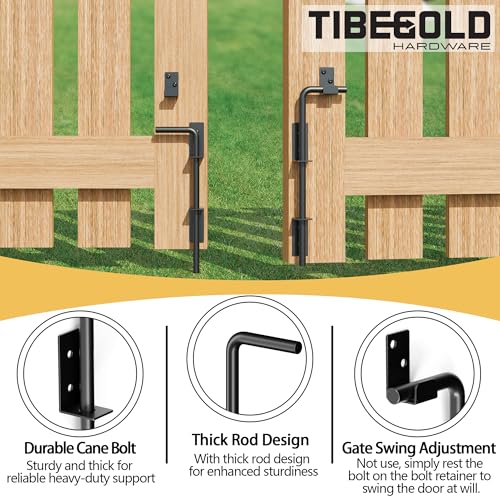 12" Heavy Duty Cane Bolt Gate Drop Rod, Extra Thick Gate Ground Latch Hardware for Wood PVC Vinyl Metal Fences Gates, Wrought Iron Doors Stopper Gate Latches, Black Finish, 1 Pack - size: 12 Inch