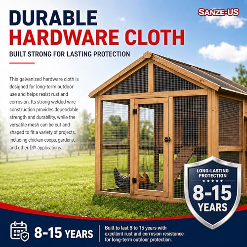 Sanzeus Hardware Cloth, 1/2 Inch 24in x 50ft 19 Gauge, Double-Layer Hot-Dip Galvanizing After Welding, Chicken Wire Fence Wire Mesh Poultry Netting Garden Fence Tree Guard Rolls - size: 1/2inch 24in×50ft
