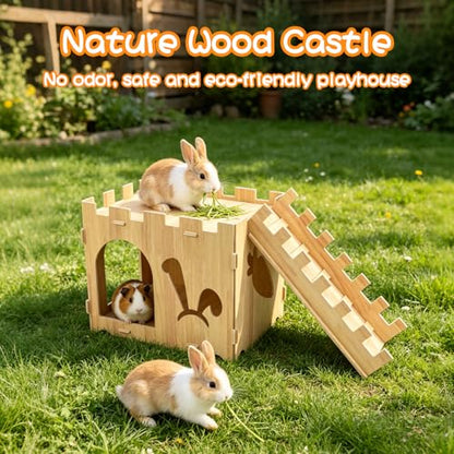 BWOGUE Extra Large Wooden Rabbit Castle Bunny House and Hideouts Detachable Small Animal Play Hideaway Hut for Indoor Adult Rabbit Guinea Pig Chinchilla Habitat - style: Modern