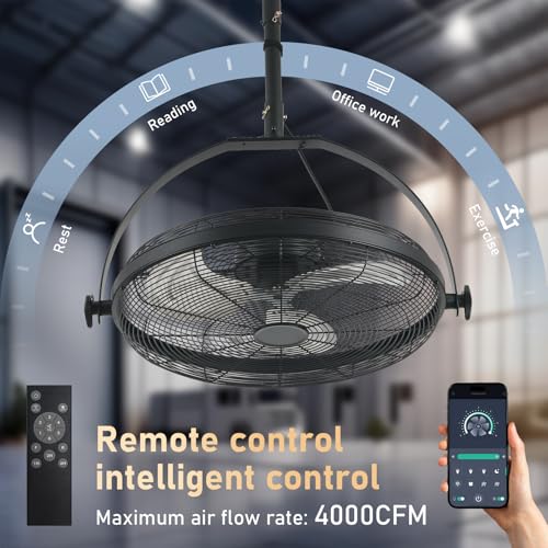 AHAWILL 22.8" Gazebo Patio Outdoor Fan - 360 Rotatable Fixed Angle, Plug-in, 6 Speeds, Timer & Reversible, 2-in-1 Hanging/Standing for Tool Room,Garage. - size: 23inch-no light