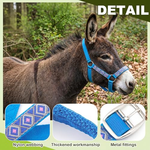 1 Set Miniature Donkey Halter with Lead Ropes, Cute and Stylish Adjustable Nylon Head Collar Set for Miniature Donkeys (Lake Blue) - color: Lake Blue