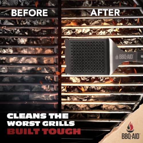 Grill Brush for Outdoor BBQ Grill Cleaning Scraper, Replaceable Head, Black | Barbecue grill cleaning brush with no-scratch stainless steel bristles and extended black handle, safe for any grill grate - color: Black
