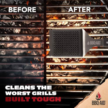 Grill Brush for Outdoor BBQ Grill Cleaning Scraper, Replaceable Head, Black | Barbecue grill cleaning brush with no-scratch stainless steel bristles and extended black handle, safe for any grill grate - color: Black