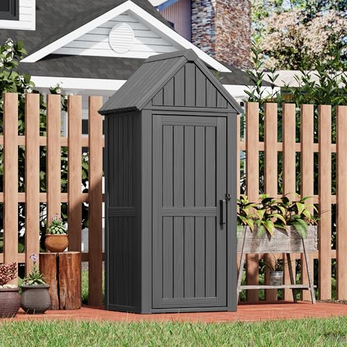 Fancyango Outdoor Resin Storage Cabinet Sturdy All-Weather Shed with Removable Shelves Lock Ring & Reinforced Floor – for Garden Patio Lawn (Black1) - color: Black1