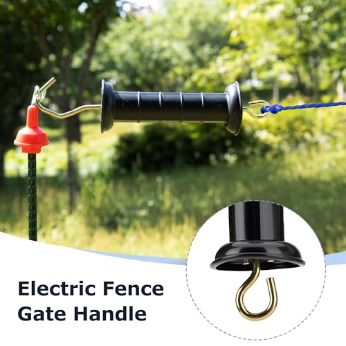 10 Pcs Plastic Electric Fence Gate Handle Insulators, Gate Handle with Spring, Outdoor Black Stainless Steel Plastic Fence Gate Handle, Gate Connector, Electric Fence Wire Handle