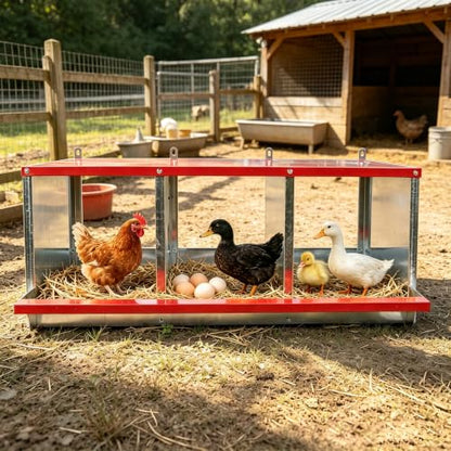 Chicken Nesting Boxes - 3-Compartment Metal Wall-Mounted Poultry Nest Box for Chickens, Hens, and Ducks - Easy Egg Collection - Large Vented Holes - Chicken Coop Equipment (8 Compartments) - size: 8 Compartments