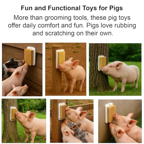 2Pcs Pig Enrichment Toy, 2-in-1 Self-Grooming and Scratch Brush for Mini Pigs, Encourages Natural Behavior, Reduces Stress, Easy Install for Pens, Barns, or Yards