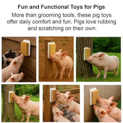 2Pcs Pig Enrichment Toy, 2-in-1 Self-Grooming and Scratch Brush for Mini Pigs, Encourages Natural Behavior, Reduces Stress, Easy Install for Pens, Barns, or Yards