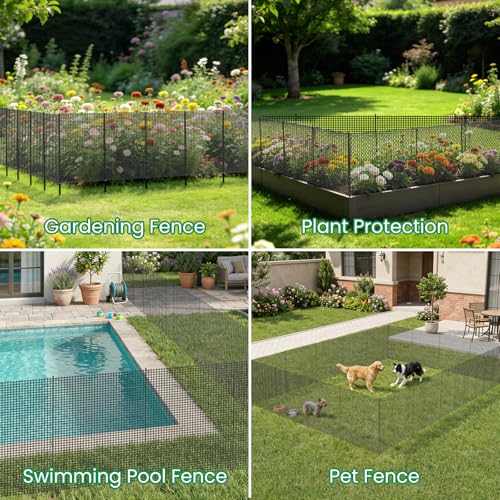 SUNYRISY Garden Mesh Fence Temporary Fencing Outdoor Dog Fence with Steel Stakes, 40in x 98.4ft Chicken Fencing Plastic Netting Animal Barrier for Backyard Poultry Pet, Black Grid - color: Black Grid