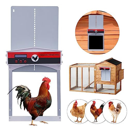 Automatic Chicken Coop Door with Timer&Light Sensor, Weatherproof Chicken Door Opener Kit with LCD Screen, Anti-Pinching Protect Function, Safety Mechanism, Battery Powered