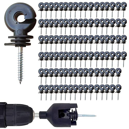 100Pcs Electric Fence Insulator Screw-in Insulator Fence Ring Wood Post Insulator with Insulator Socket Tool for Animal Husbandry Electronic System (Electric Fence Insulator - 100PCS) - style: Electric Fence Insulator - 100PCS
