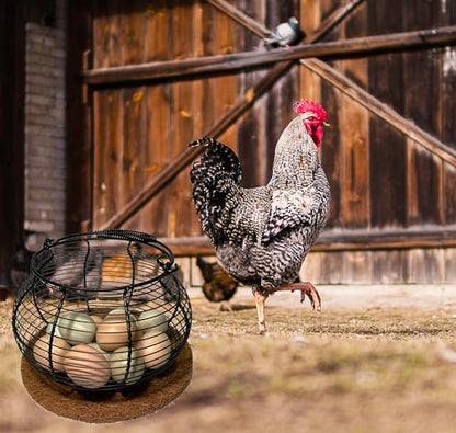 Egg Basket for Gathering Fresh Eggs, Retro Handle Egg Gathering Basket with Mat, Metal Egg Holder Countertop, Chicken Egg Basket for Farmhouse - color: Black