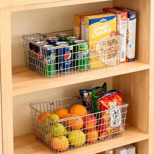 Small Picnic Baskets, Wire Baskets for Organizing with Foldable Handle - 12.6"x9.1"x5", Sturdy Stainless Steel Storage Baskets for Outdoor Picking, Picnic, Kitchen & Fridge & Cabinet Organizer(1, S) - size: Small