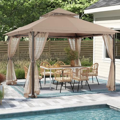 MASTERCANOPY Outdoor Patio Gazebo with Double Roofs, Stable Steel Frame and Mosquito Netting (11x13,Khaki) - color: Khaki, size: 11x13