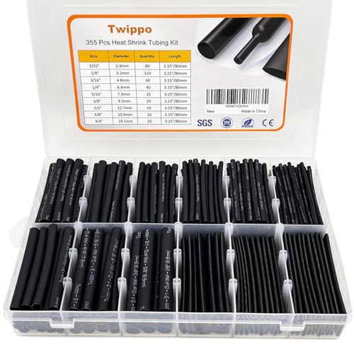 Heat Shrink Tubing Kit 355pcs - 3:1 Dual Wall Adhesive Lined - Electrical Waterproof Industrial Heat-Shrink Tubing Terminals- Marine Grade Wire Connector Shrink Wrap Tube - 3.15" Length - Black - size: 355pcs Black