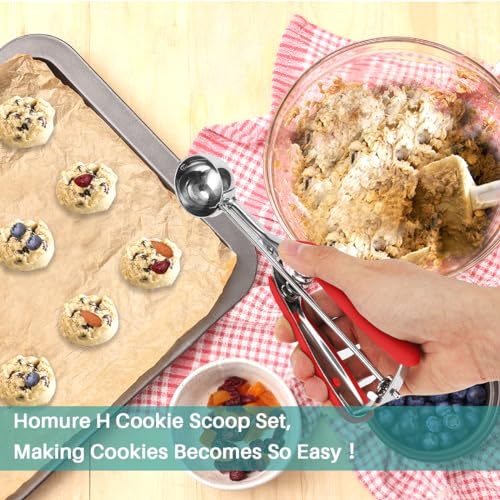 Large Cookie Scoop, Cookie Dough Scoop, 3 Tablespoons/ 45 ml/ 1.5 oz, Spring-Loaded Ice Cream Scoop, 18/8 Stainless Steel, Comfortable Grip - color: Red, size: #20/ 3 Tbsp