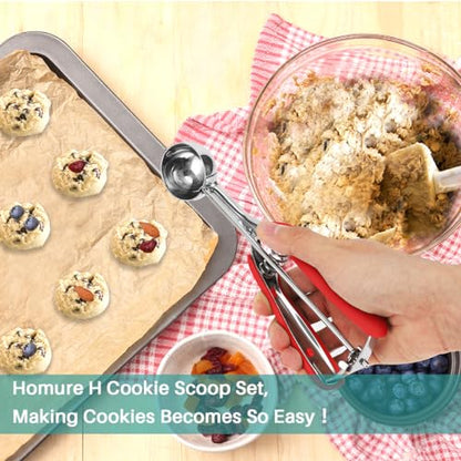 Large Cookie Scoop, Cookie Dough Scoop, 3 Tablespoons/ 45 ml/ 1.5 oz, Spring-Loaded Ice Cream Scoop, 18/8 Stainless Steel, Comfortable Grip - color: Red, size: #20/ 3 Tbsp