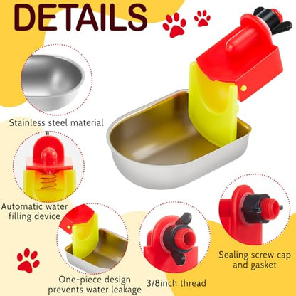 8 Pack Heavy Duty Auto Fill Metal Chicken Waterer Cups, Stainless Steel Freeze Leak Proof Poultry Rabbit Watering System Fits 5 Gallon Bucket and 3/8'' Hole Saw(Oval Style)