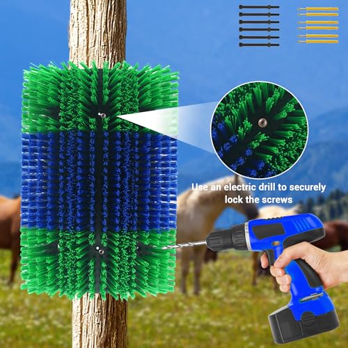 Livestock Scratching Brush 2 Pcs, Heavy Duty Horse Brush with Mounting Screws, Itch Relief & Grooming for Cattle Goat Pig Cow, Farm Animal Back Scratcher, Blue & Green - color: Blue green 2