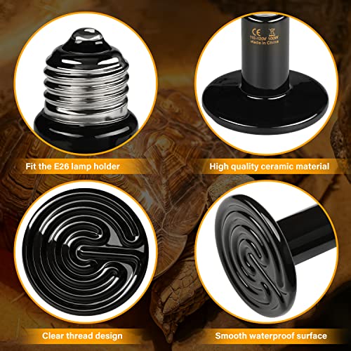 HealSmart Reptile Heat Lamp Bulb Ceramic Heat Emitter 150W No Light Emitting Brooder Coop Heater for Amphibian Pet & Incubating Chicken, Black - size: 150 Watts, style: D-85mm (3.35") *6 Pcs