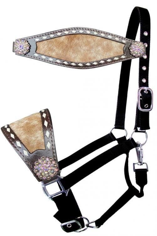 Showman Nylon Bronc Halter w/Hair-On Cowhide Leather Noseband