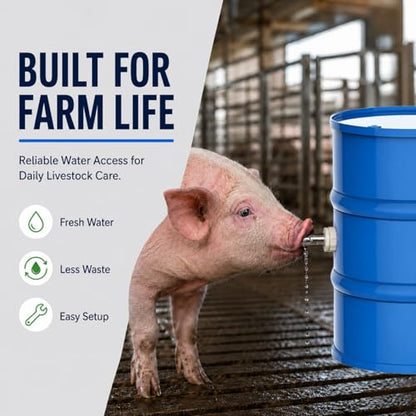 Pig Water Nipple for Barrel Watering Systems, 3-Pack Stainless Steel Bite-Activated Drinker with Brass Mounting Hardware for Swine, Goats and Livestock, Pig Waterer System Compatible