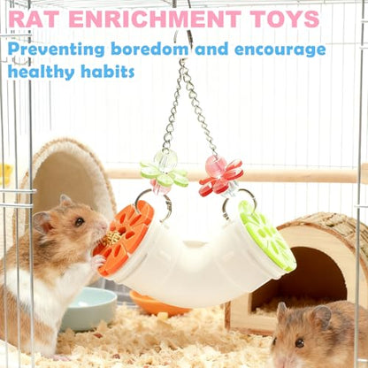 Rat Enrichment Toys, Interactive Foraging Toys for Birds, Rat Cage Accessories Enrichment - Hanging Tube Treat Dispenser | Slow Feeder for Small Animals, Hamsters, Rabbits and Parrots