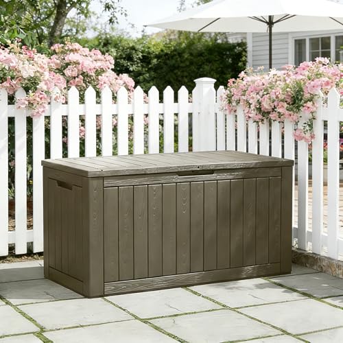 Oudoor Storage Deck Boxes Waterproof, Waterproof and UV Resistant Outdoor Storage Box Lockable Lid for Delivery Box, Indoor, Garden Tools, Pool Supplies, Patio (Grey, 110 Gallon) - color: Striped Grey, size: 110 Gallon