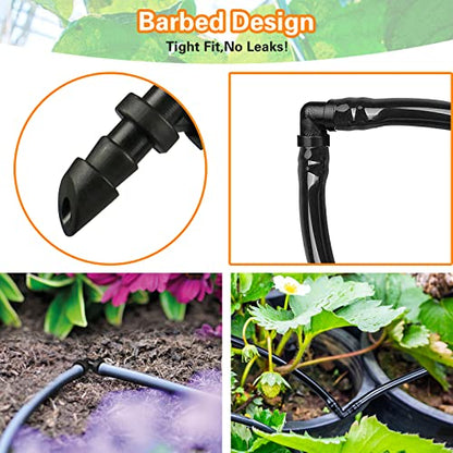 300 Pcs Barbed Connectors Irrigation Fittings Kit, Drip Irrigation Fittings 1/4” Tubing Connectors for Drip or Sprinkler Systems-Couplings, Single Barbs, End Plugs, Elbows, Tees, 4-Way Coupler - size: 300P-Irrigation Fittings Set