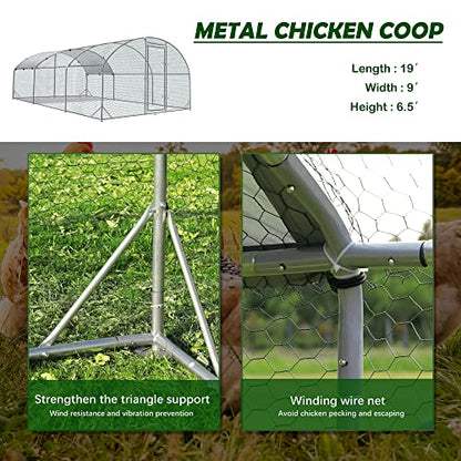 TOLEAD Large Metal Chicken Coop Upgrade Tri-Supporting Wire Mesh Chicken Run,Chicken Pen with Water-Resident and Anti-UV Cover,Duck Rabbit House Outdoor(9’ W x 19’ L x 6.5’ H) - size: Dome Roof 228.0"L x 108.0"W x 78.0"H