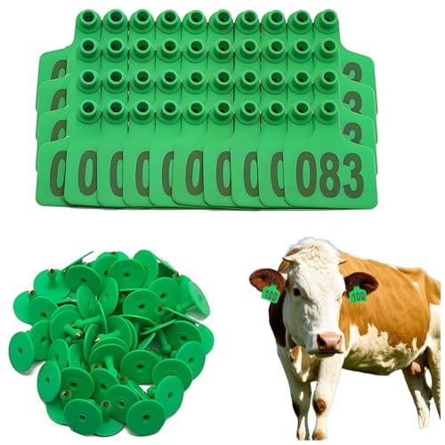 Cattle Ear Tags Number 001-1000 Plastic Livestock Animal Identification Earring Tagger for Cows, Goats, Sheep, Pigs Green 801-900 - size: 801-900