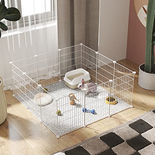 C&AHOME Pet Playpen, Small Animals Supplies, 12 Panels Exercise Playpens Cage, C Grids Portable Yard Fence Indoor, Ideal for Guinea Pigs, Puppy Pet Products, DIY Metal Playpens, 12" × 15" White - color: White, style: 12 Panels