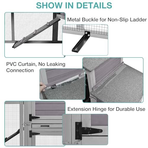 Chicken Coop, Mobile Chicken House with Wheels, Outdoor Hen House Poultry Cage with Nesting Box, Leakproof Pull Out Tray and UV-Resistant Roof (78.9" L x 26.6" W x 42.5" H) - color: Grey, size: 78.9" L x 26.6" W x 42.5" H