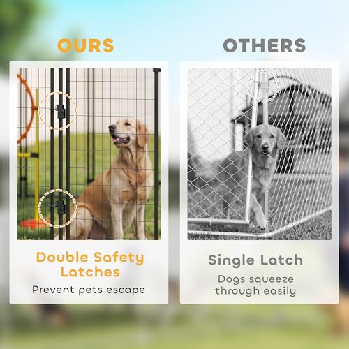 PawHut Outdoor Dog Kennel with Roof, 8' x 8' x 6' Heavy Duty Welded Wire Dog Playpen Enclosure with Escape-Proof Lock, UV-Resistant & Waterproof Cover, for Large Dogs, Chickens, Ducks, Silver - size: 96.1"L x 96.1"W x 72.0"H, style: Single Room