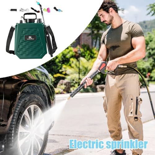 Electric Sprayer - Watering Can Rechargeable | Battery Operated Sprayer with Adjustable Shoulder Strap - for Home Outdoor Plant Agriculture Backyard Yard Lawn Farm - color: 9L Army Green