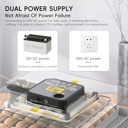 48 Egg Incubator for Hatching Eggs Auto Turning Digital Temp/Humidity Display Built-in Candler & Water Refill LED Candler for Chicken Duck Quail Birds