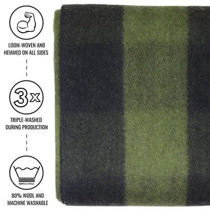 Arcturus Military Wool Blanket - Warm, Thick, Washable - Great for Outdoors, Camping, Stadium Blanket, Picnics, Travel - Car & Bushcraft Survival Kits - color: Green Buffalo