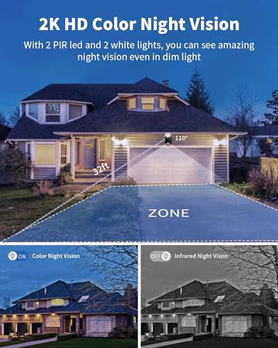Security Cameras Wireless Outdoor, Battery Powered 2k Color Night Vision, AI Motion Detection Spotlight Siren, IP66 Weatherproof, 2-Way Talk, SD/Cloud Storage, 2.4Ghz WiFi Cameras for Home Security - style: 1 Pack
