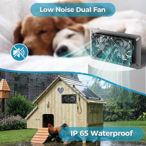 Solar Fan Kit for Chicken Coop - Two IP65 Waterproof 5" Solar Powered Fans - Outdoor Exhaust Intake Ventilation Fan for Outside Shed Greenhouse Attic Pet House - Strong Airflow Without Battery