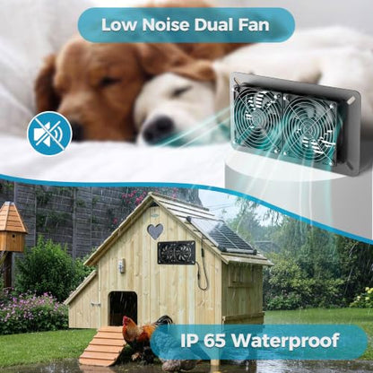 Solar Fan Kit for Chicken Coop - Two IP65 Waterproof 5" Solar Powered Fans - Outdoor Exhaust Intake Ventilation Fan for Outside Shed Greenhouse Attic Pet House - Strong Airflow Without Battery
