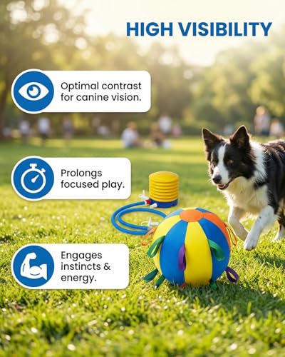 10/18/22" Herding Ball for Dogs Durable Tear Resistant Inflatable Jumbo Calming Toy Heavy Duty Handle Cover Pump Outdoor Play Exercise Training Large Breeds Border Collie Cattle Dog Waterproof (18IN) - size: 18IN
